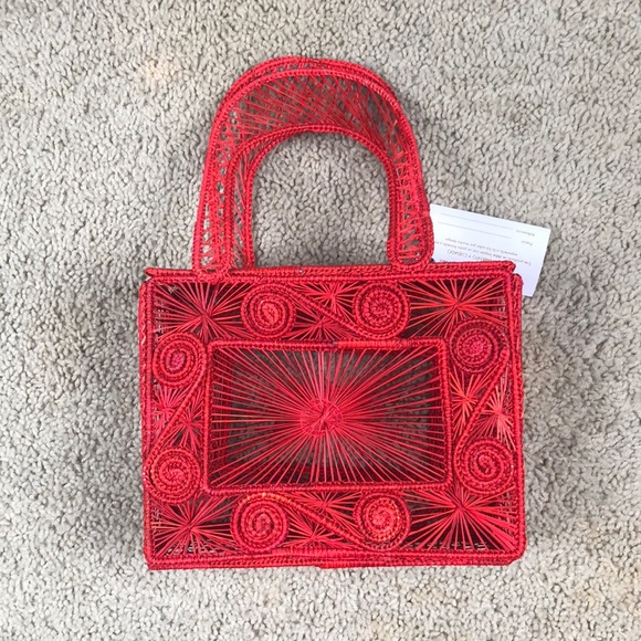 NEW RED Woven Square SUMMER Handbag - Picture 5 of 7